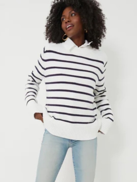 Tuckernuck Sweaters - TUCKERNUCK Ivory and Navy Cotton Striped Bryant Sweater size small